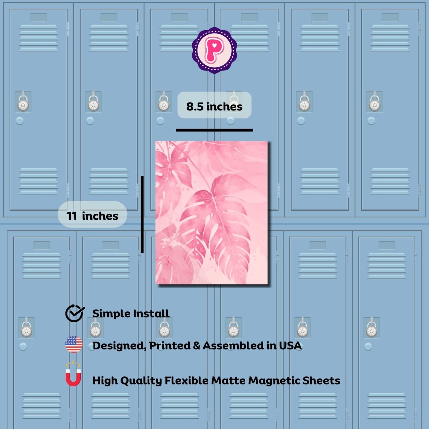 Magnetic Locker Wallpaper - Pink Tropical Leaves