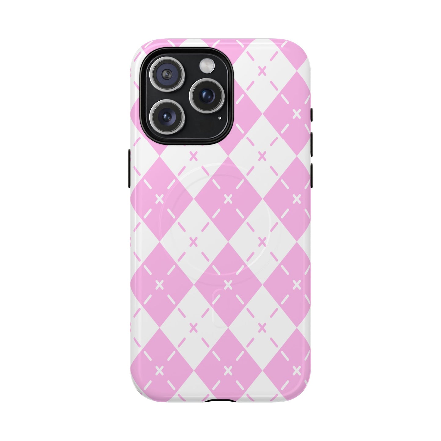Pink Argyle Tough Magnetic Phone Case — Protective Magnetic Snap Cover