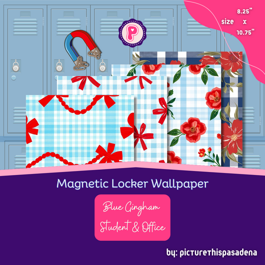 Magnetic Locker Wallpaper - Blue Gingham School & Office
