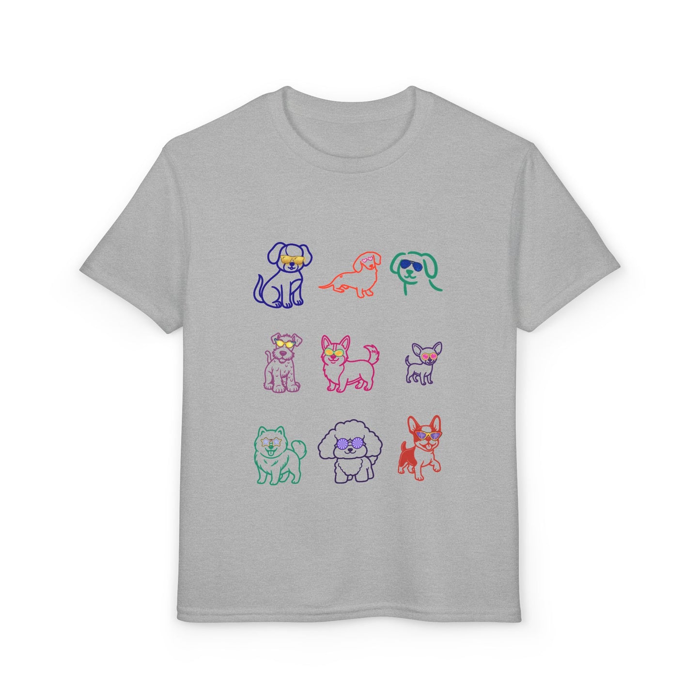 Kids' Colorful Puppy Sketch T‑Shirt — Cute Multicolor Dog Print for Children