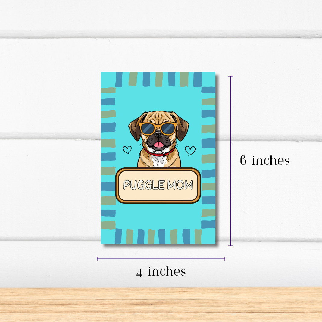 Blank Note Card - Puggle Mom, Wine or Frogs | With Envelope or Magnetic Frame