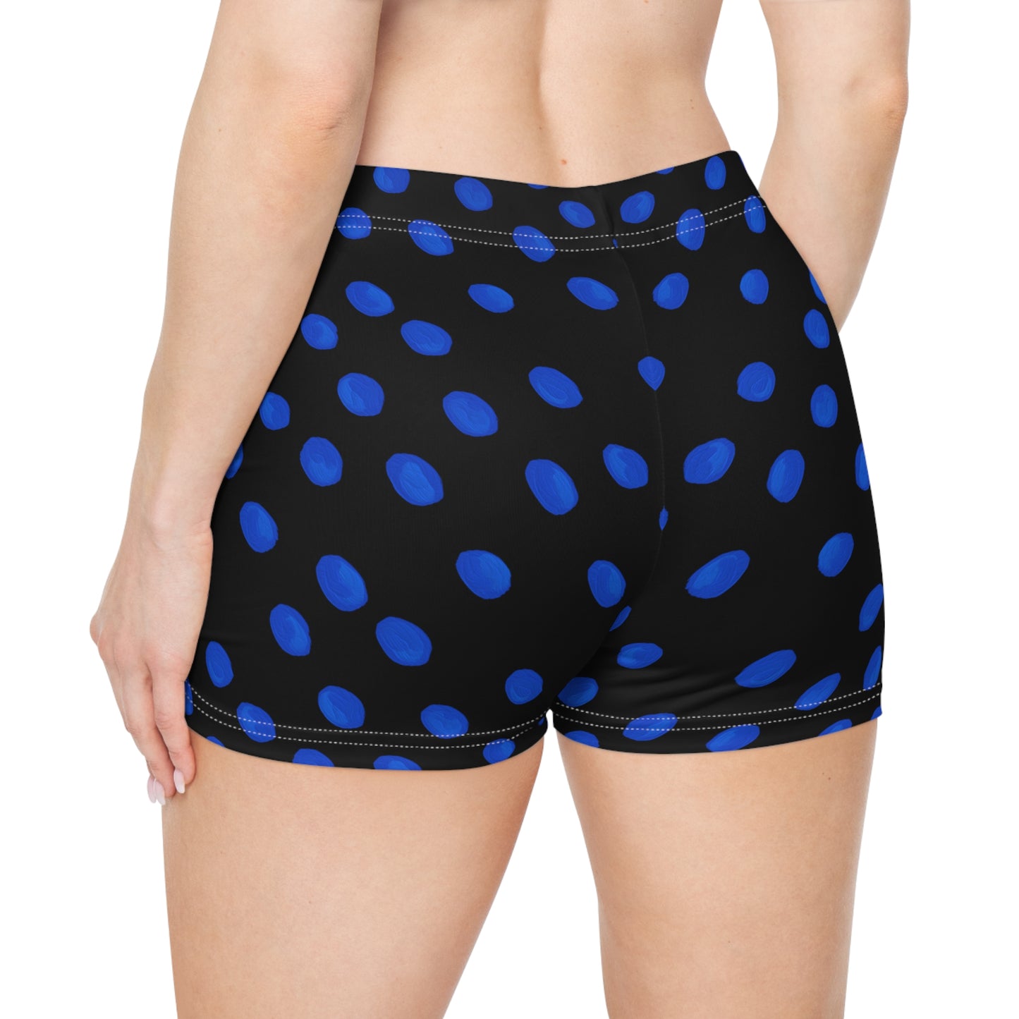 Blue Polka Dot Women's Athletic Shorts — Stretch AOP Performance Shorts