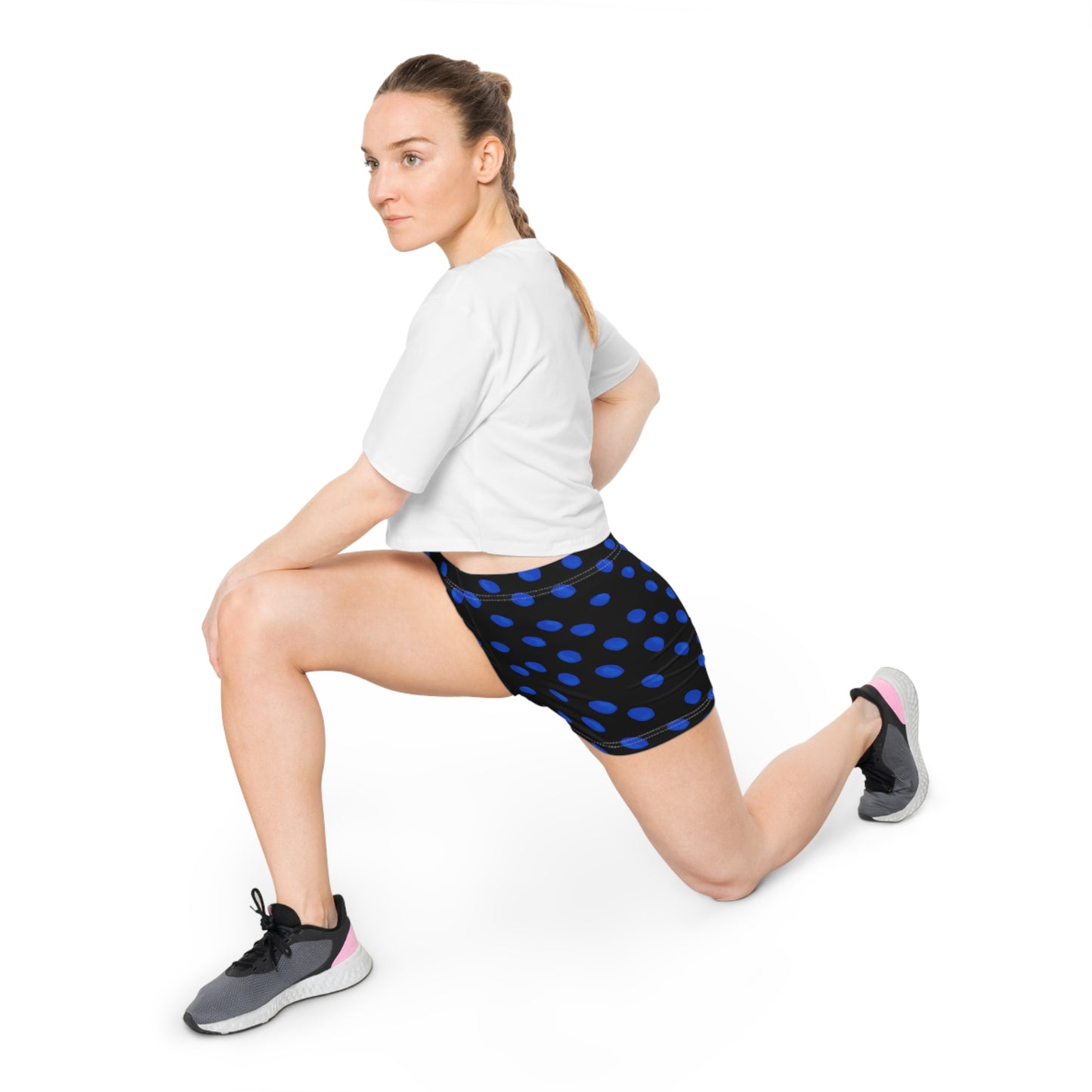 Blue Polka Dot Women's Athletic Shorts — Stretch AOP Performance Shorts