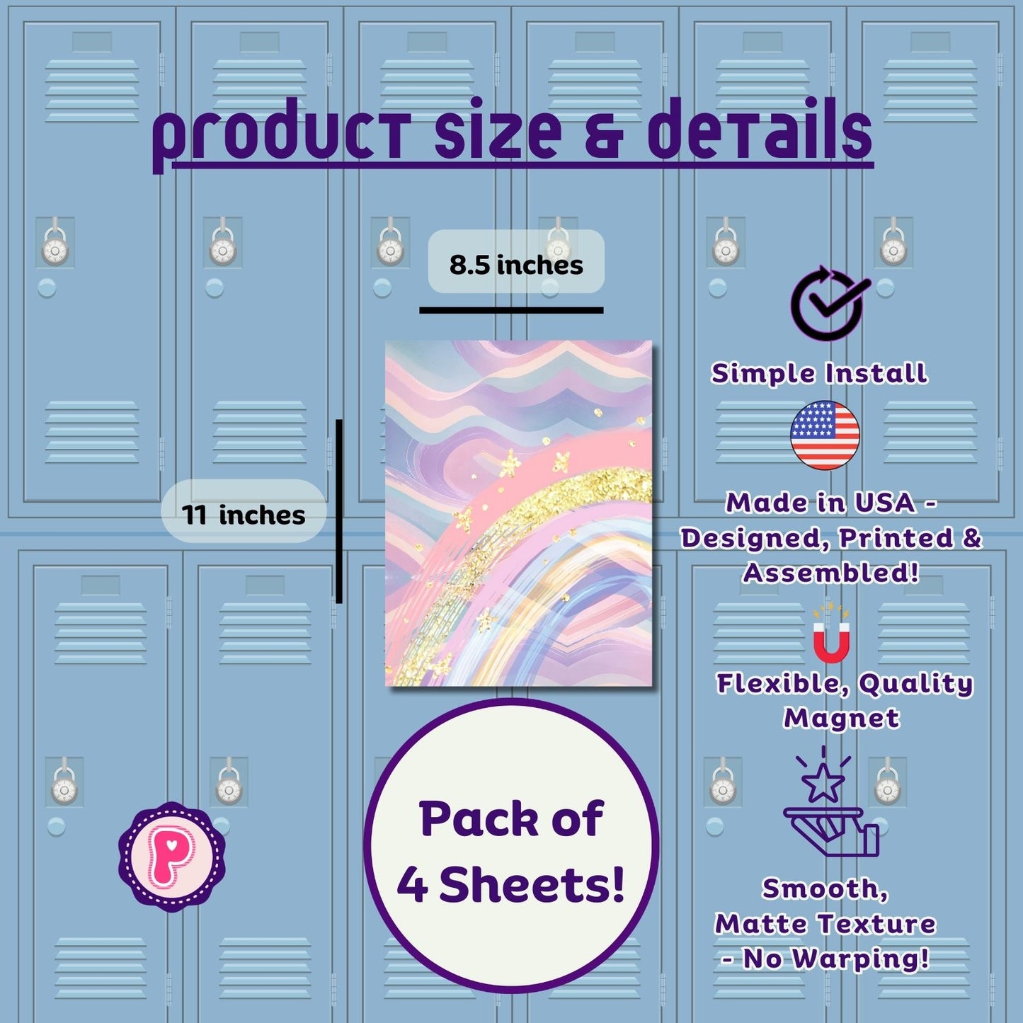 Magnetic Locker Wallpaper - Pastel Rainbow - Includes Matching Pencil Cup