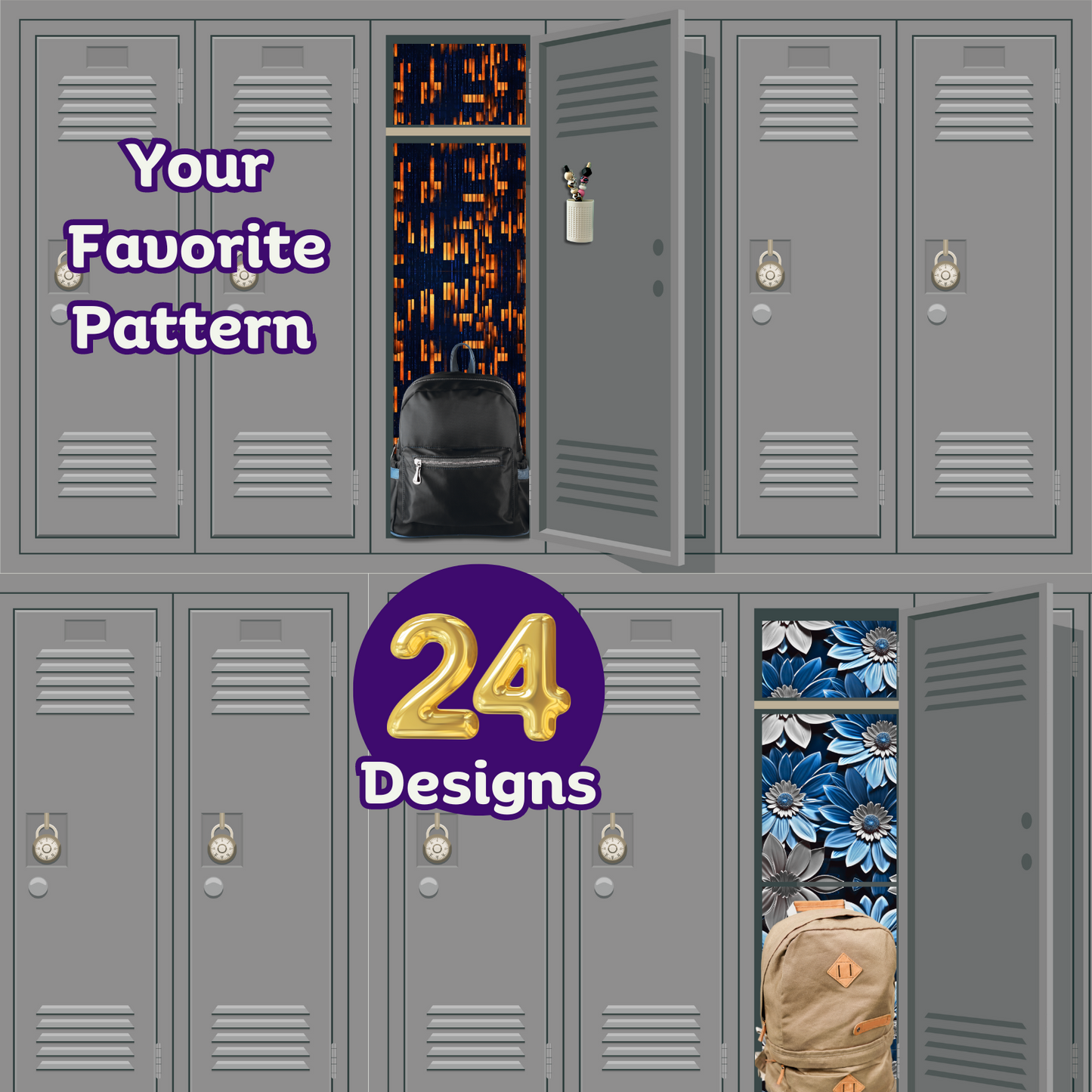 Magnetic Locker Wallpaper - Back-To-School Selection - 24 New Patterns