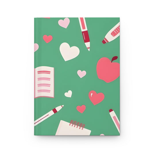 Hardcover Journal – Cute Stationery Hearts & School Icons Notebook
