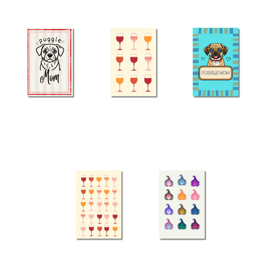 Blank Note Card - Puggle Mom, Wine or Frogs | With Envelope or Magnetic Frame