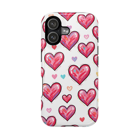 Magnetic Impact-Resistant Phone Case — Pink Watercolor Hearts Pattern