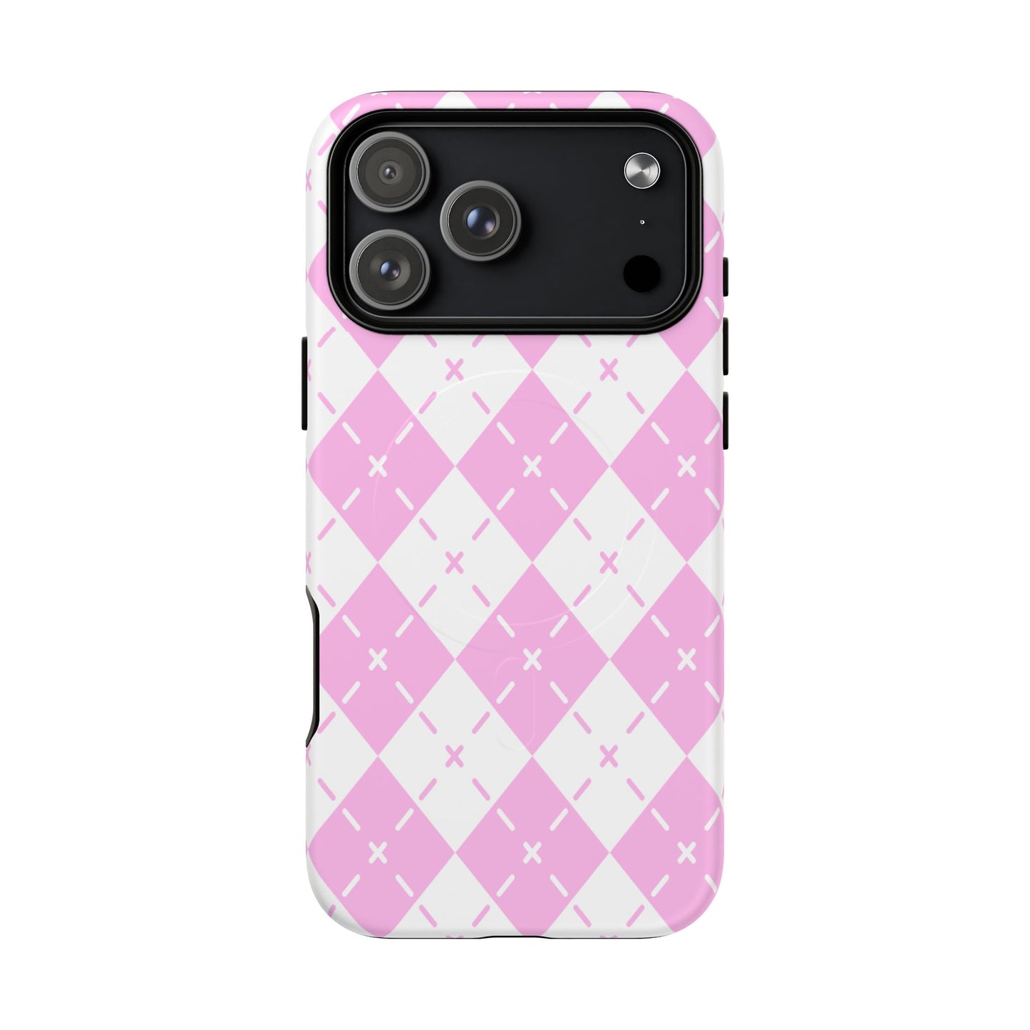 Pink Argyle Tough Magnetic Phone Case — Protective Magnetic Snap Cover