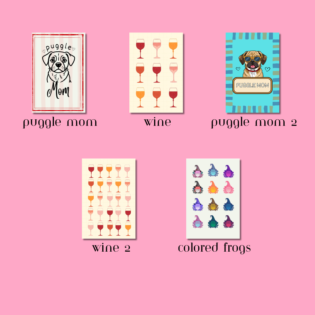 Blank Note Card - Puggle Mom, Wine or Frogs | With Envelope or Magnetic Frame