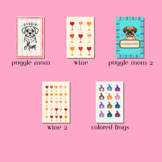 Blank Note Card - Puggle Mom, Wine or Frogs | With Envelope or Magnetic Frame