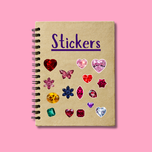 16 Assorted Gemstone Stickers - Water Resistant Sticker Sheets