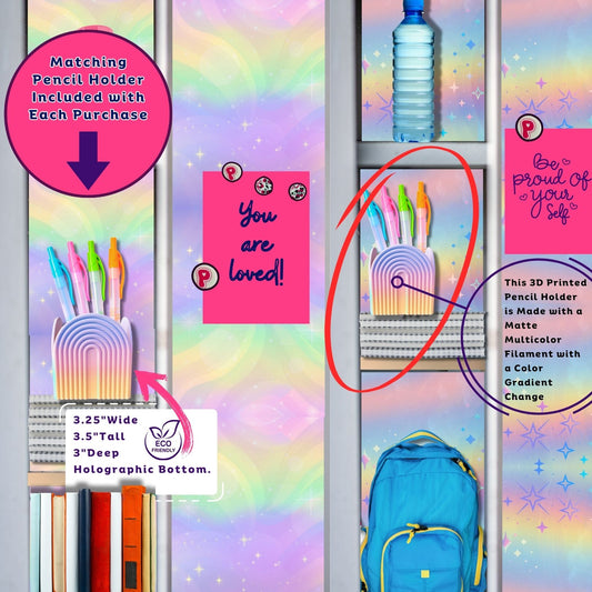 Magnetic Locker Wallpaper - Pastel Rainbow - Includes Matching Pencil Cup