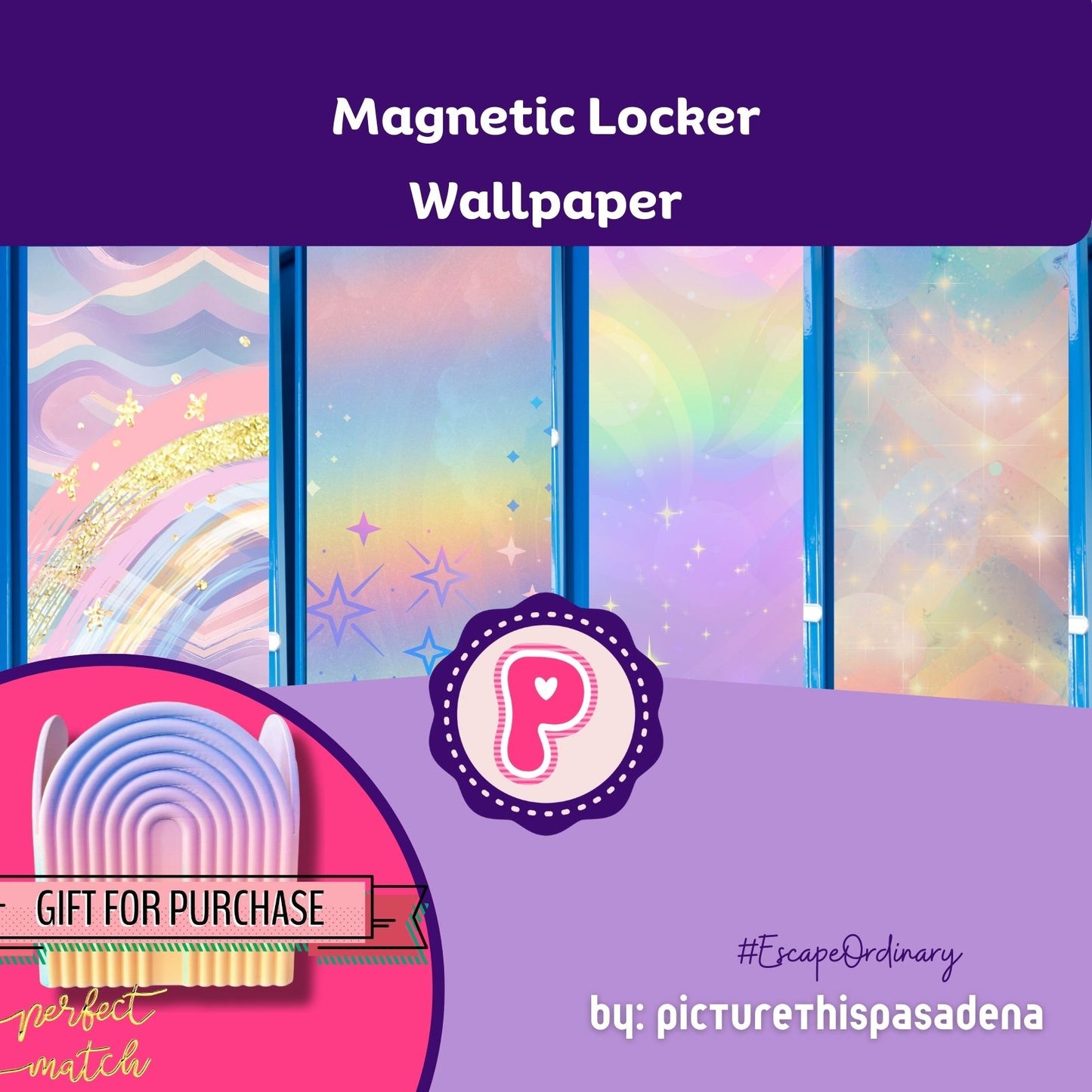 Magnetic Locker Wallpaper - Pastel Rainbow - Includes Matching Pencil Cup