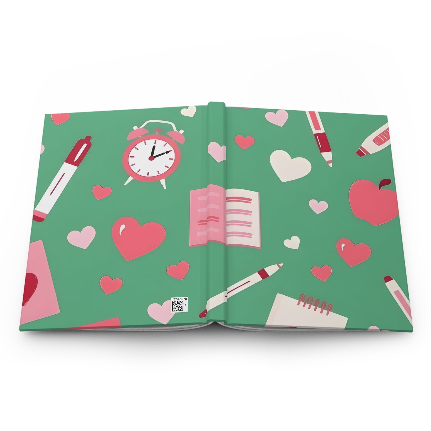 Hardcover Journal – Cute Stationery Hearts & School Icons Notebook