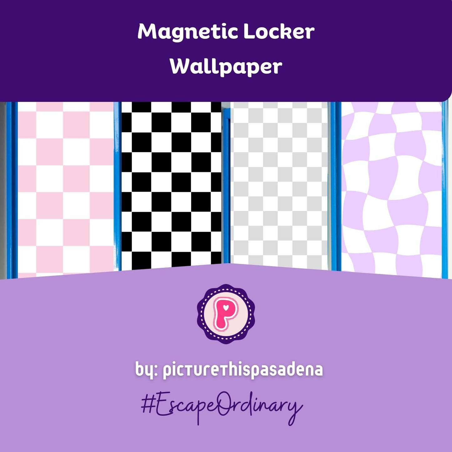 Magnetic Locker Wallpaper - Y2K Aesthetic Checkered (Pink, Black, Gray, Lavender)