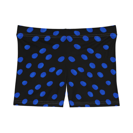 Blue Polka Dot Women's Athletic Shorts — Stretch AOP Performance Shorts
