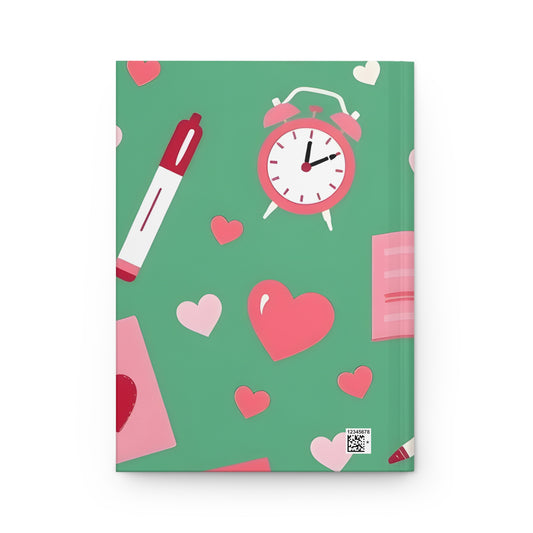 Hardcover Journal – Cute Stationery Hearts & School Icons Notebook