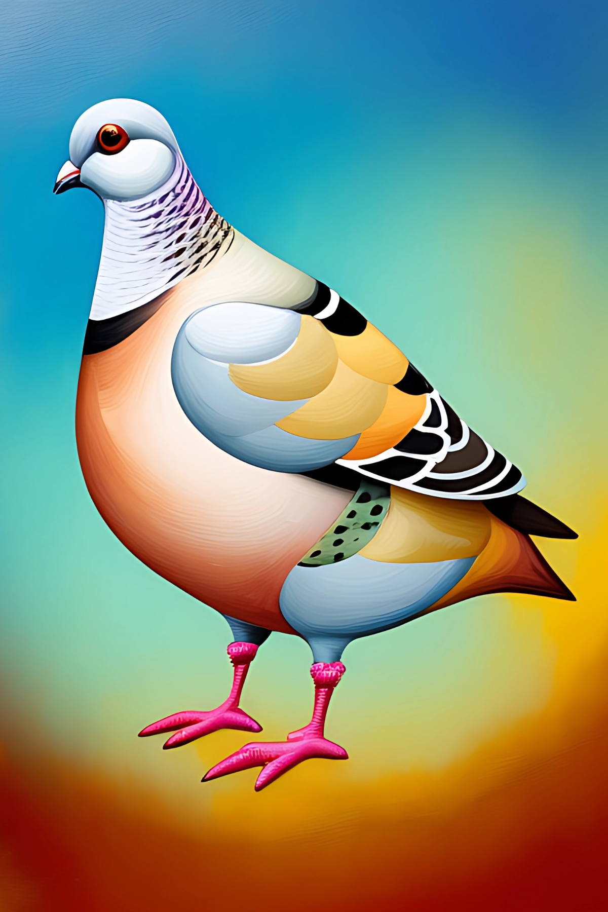 Framed Pigeon Print - Miniature Artwork