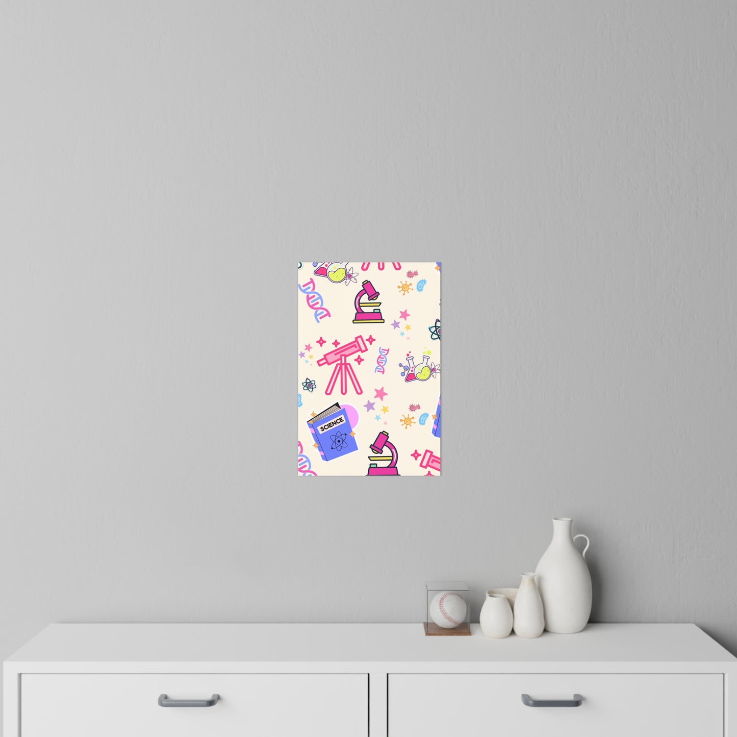 Science Pattern Wall Decal — Kids STEM Telescope, Microscope & Lab Icons