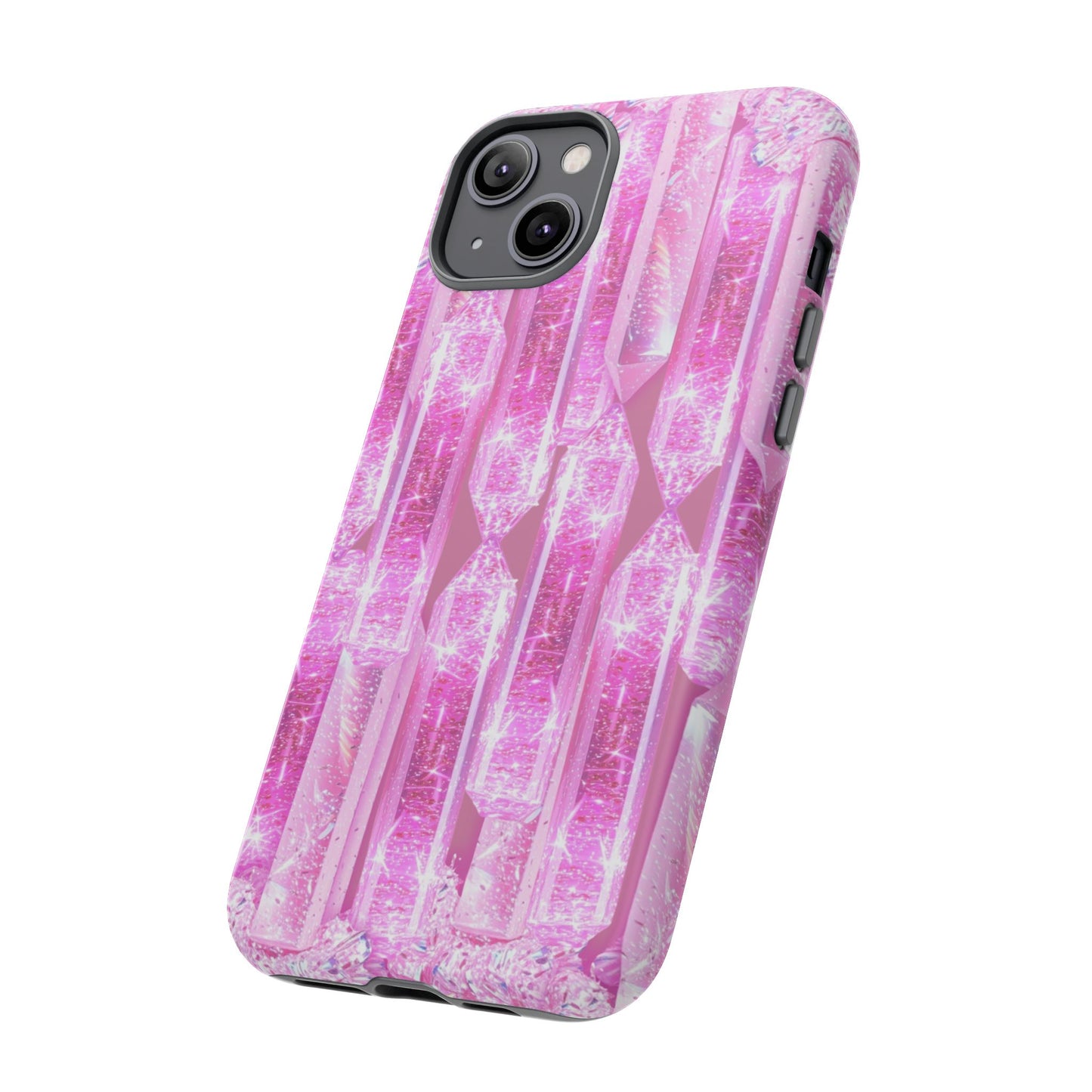 Pink Crystal Pattern Tough Phone Case — Sparkling Gemstone Protective Cover