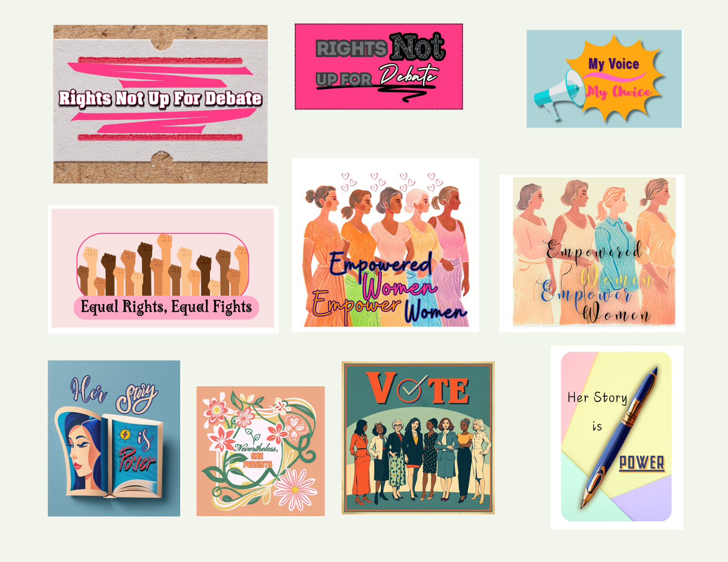 100% Vinyl Sticker Pack - Women’s Rights, Rights Not Up For Debate, Equal Rights, My Voice My Choice, Women’s Empowerment