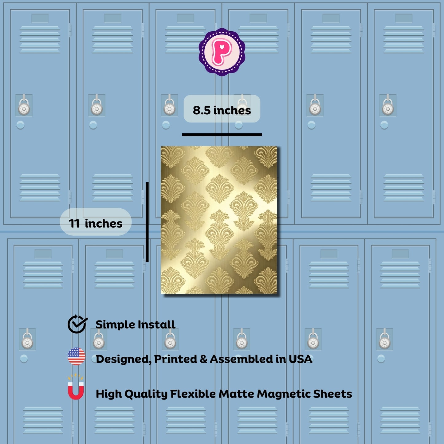 Magnetic Locker Wallpaper - Damask Metals Collection