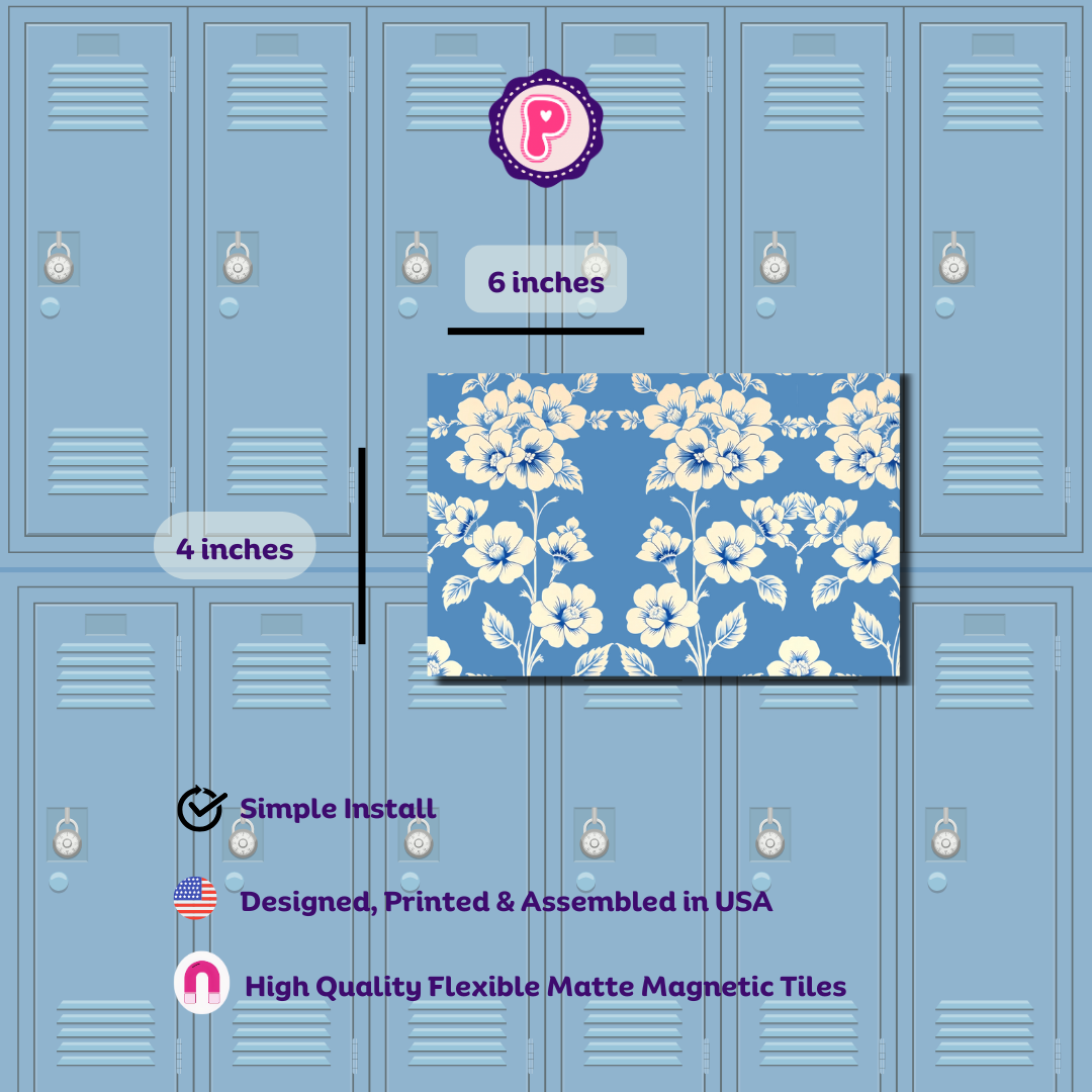 Magnetic Locker Wallpaper Tiles - Light Blue Floral