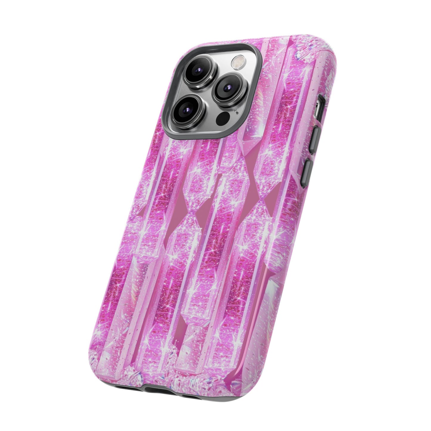 Pink Crystal Pattern Tough Phone Case — Sparkling Gemstone Protective Cover