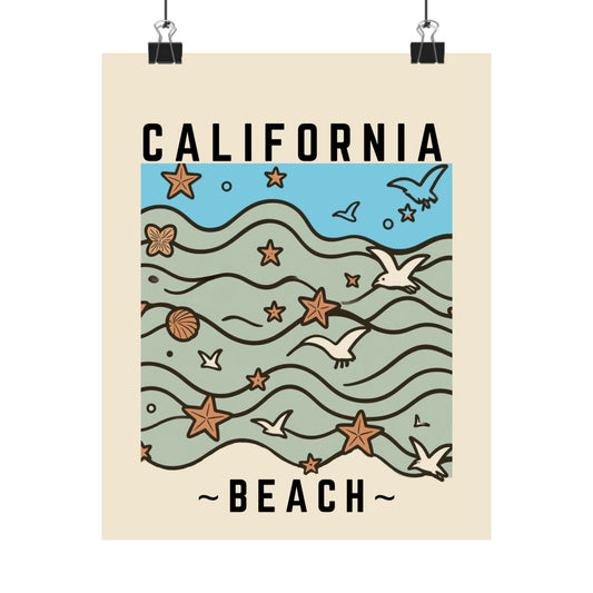 California Beach Poster — Vintage Seaside Matte Print