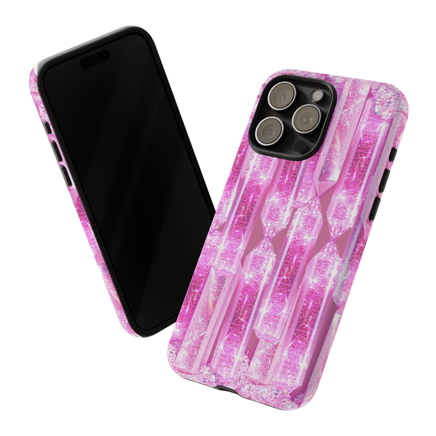 Pink Crystal Pattern Tough Phone Case — Sparkling Gemstone Protective Cover