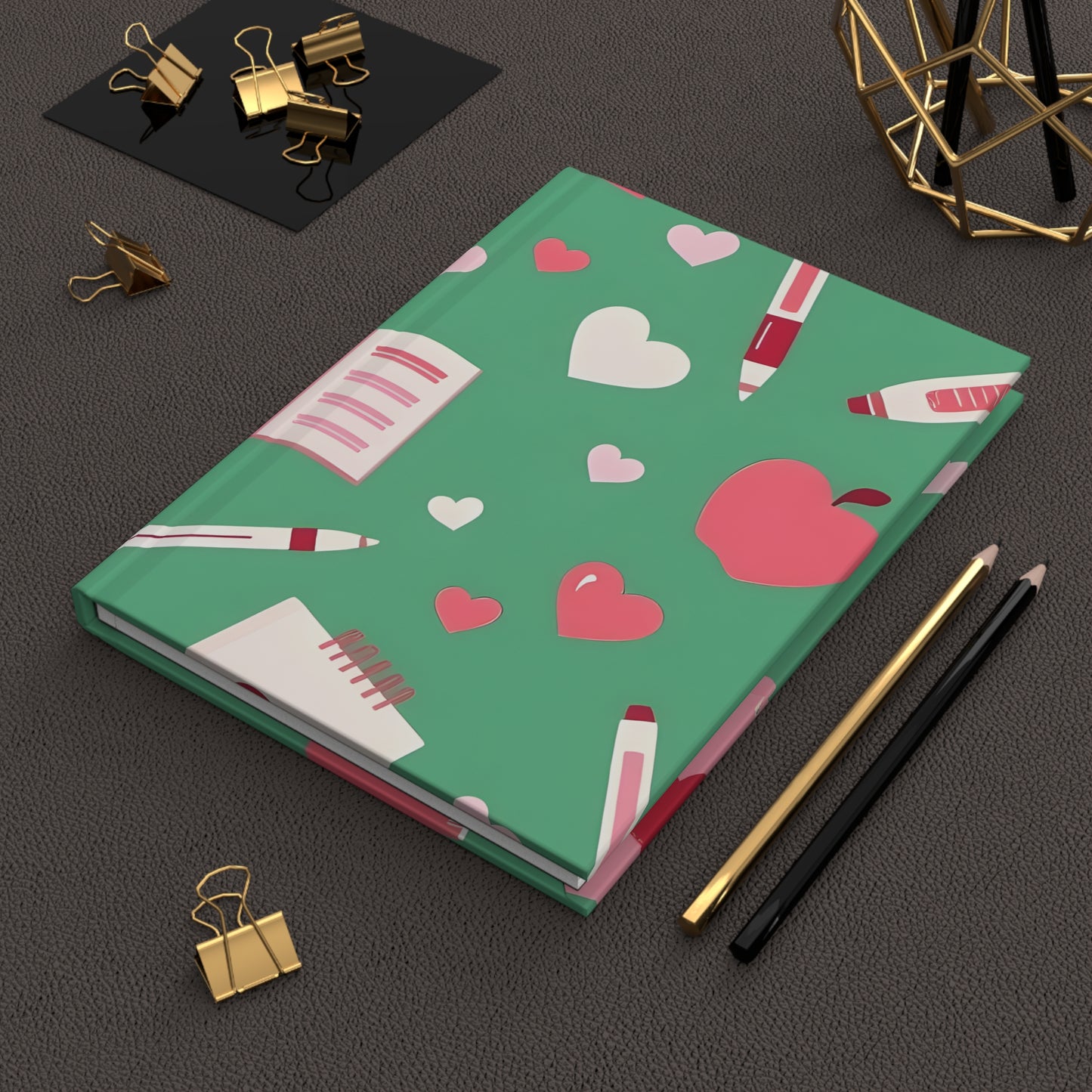 Hardcover Journal – Cute Stationery Hearts & School Icons Notebook