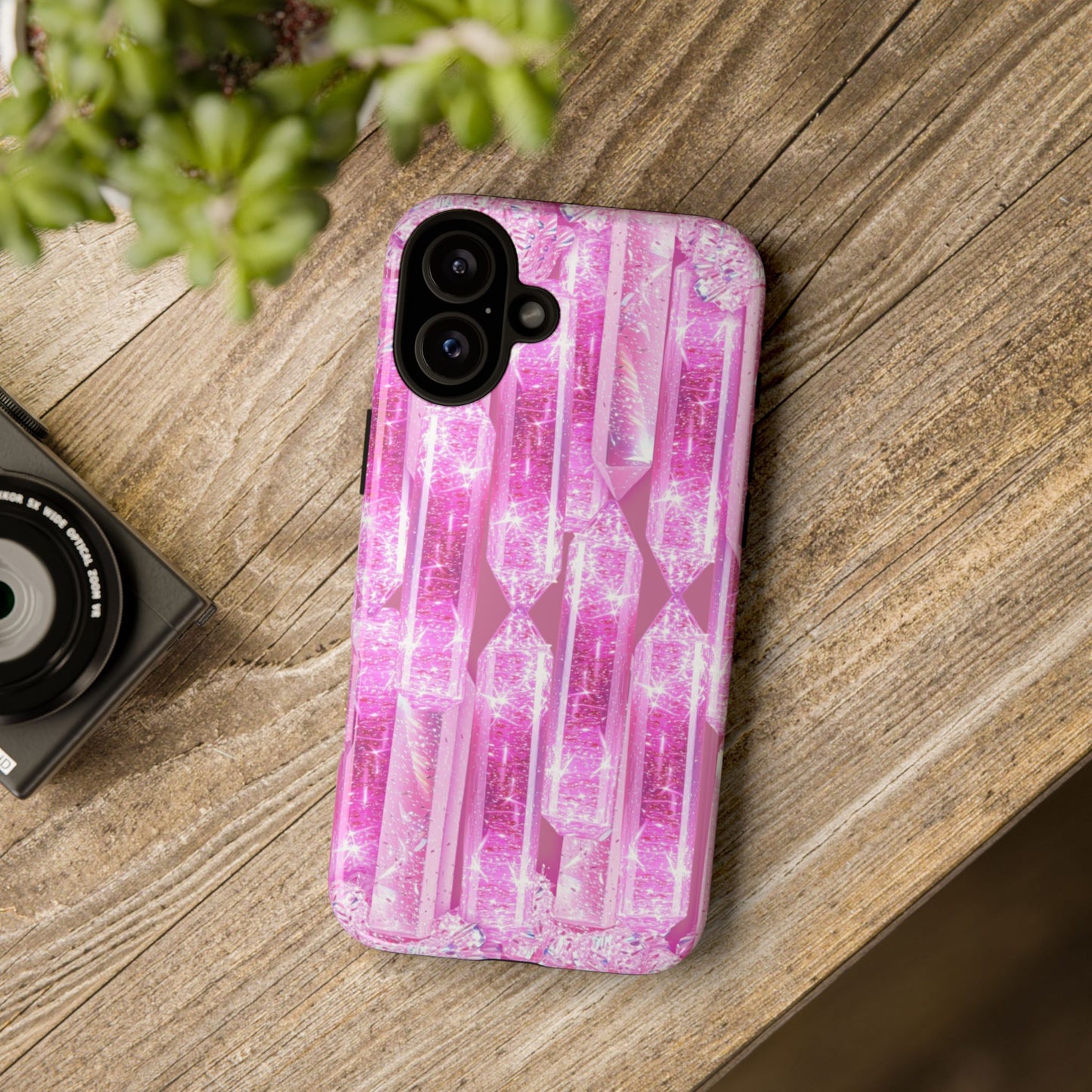 Pink Crystal Pattern Tough Phone Case — Sparkling Gemstone Protective Cover
