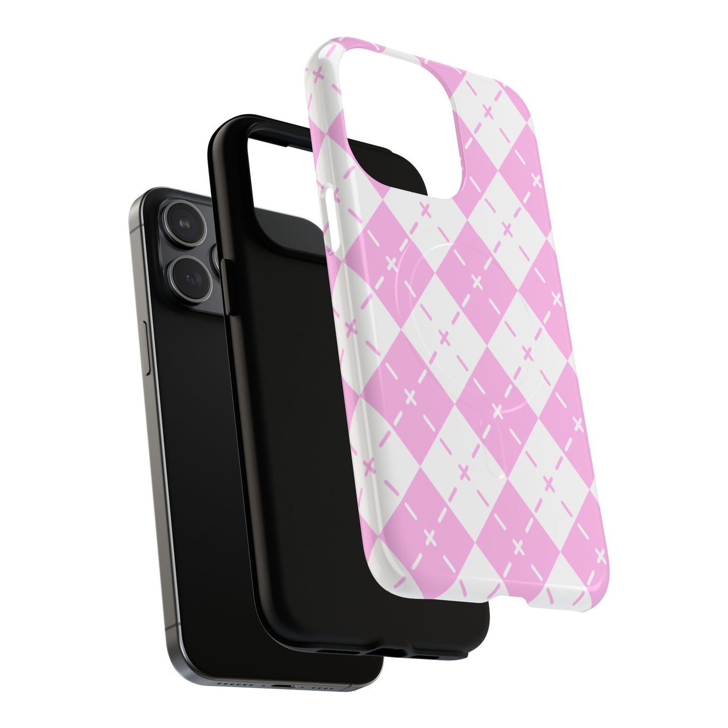 Pink Argyle Tough Magnetic Phone Case — Protective Magnetic Snap Cover