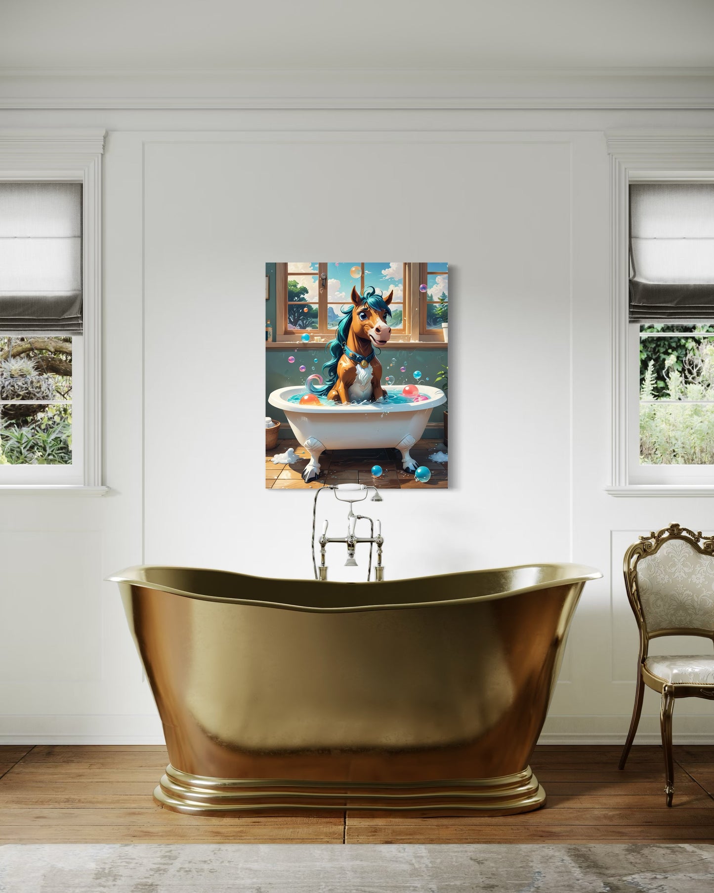 Horse in Bathtub Farmhouse Bathroom Wall Hanging Horse Bathroom Wall Art