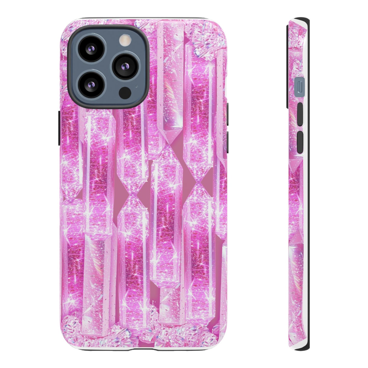 Pink Crystal Pattern Tough Phone Case — Sparkling Gemstone Protective Cover