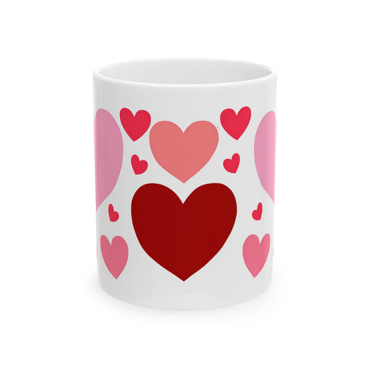 Valentine Hearts Ceramic Mug – Pink & Red Heart Pattern (11oz, 15oz)