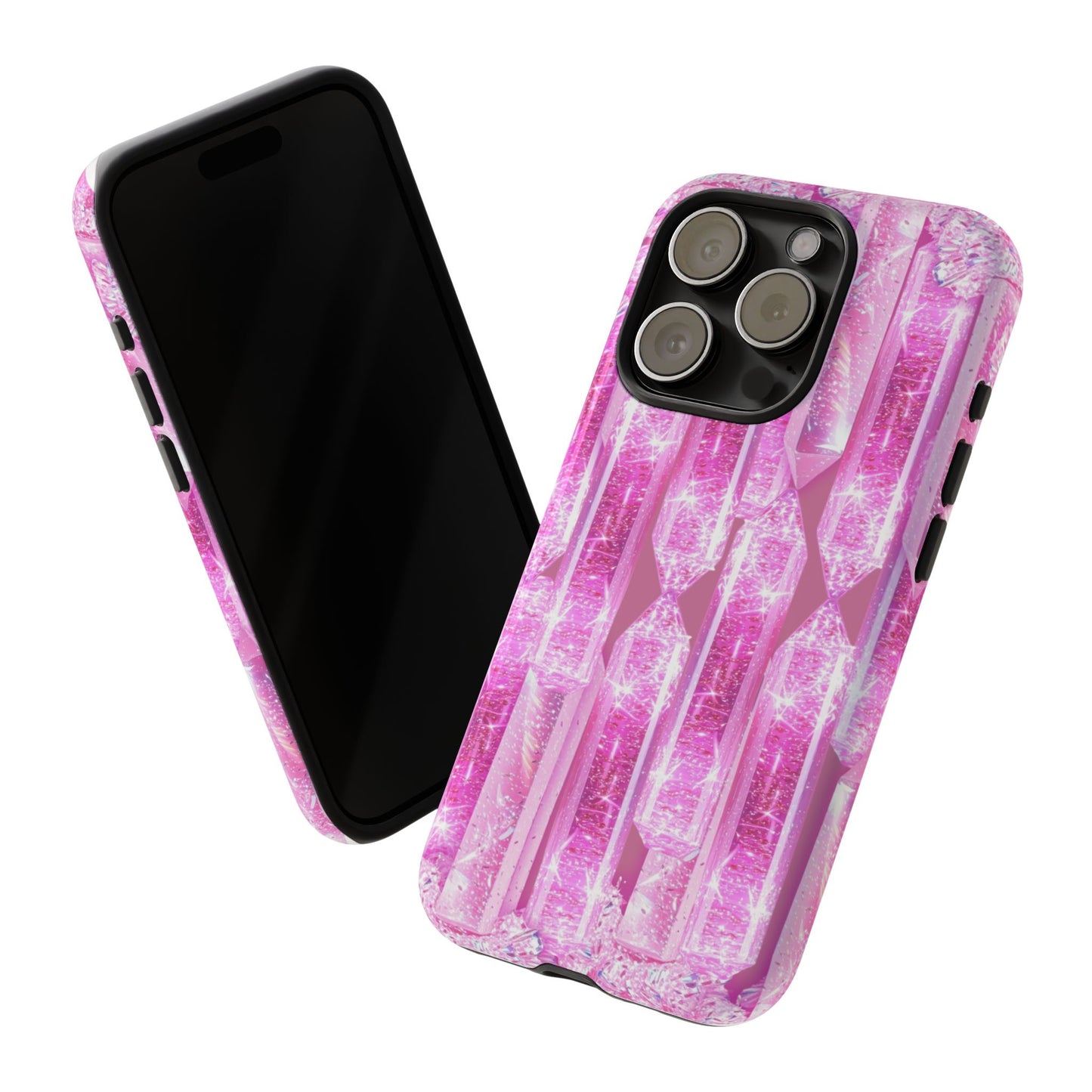 Pink Crystal Pattern Tough Phone Case — Sparkling Gemstone Protective Cover