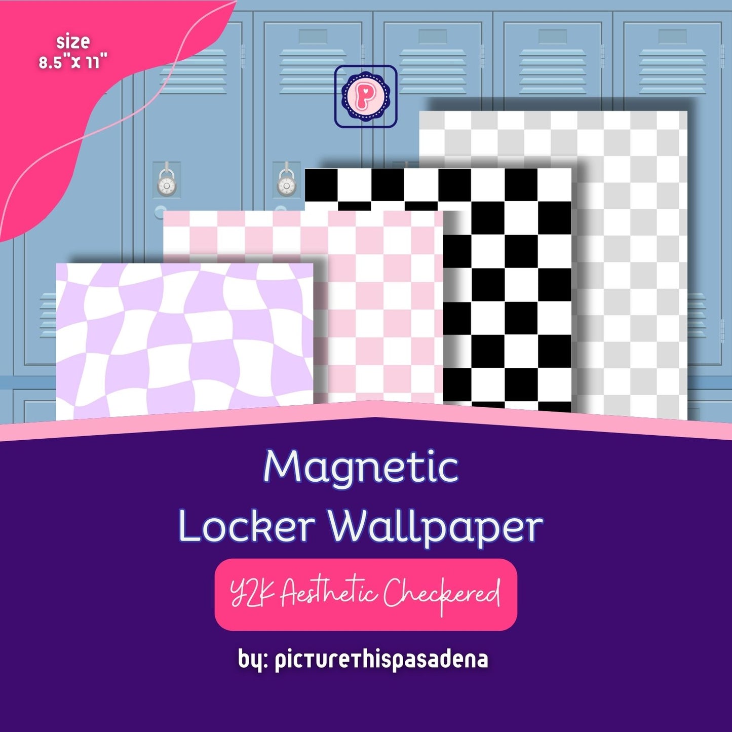 Magnetic Locker Wallpaper - Y2K Aesthetic Checkered (Pink, Black, Gray, Lavender)