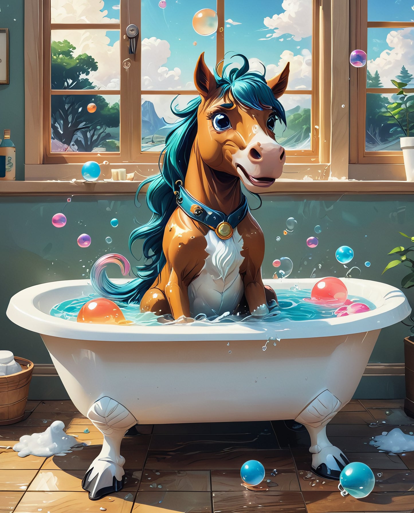 Horse in Bathtub Farmhouse Bathroom Wall Hanging Horse Bathroom Wall Art