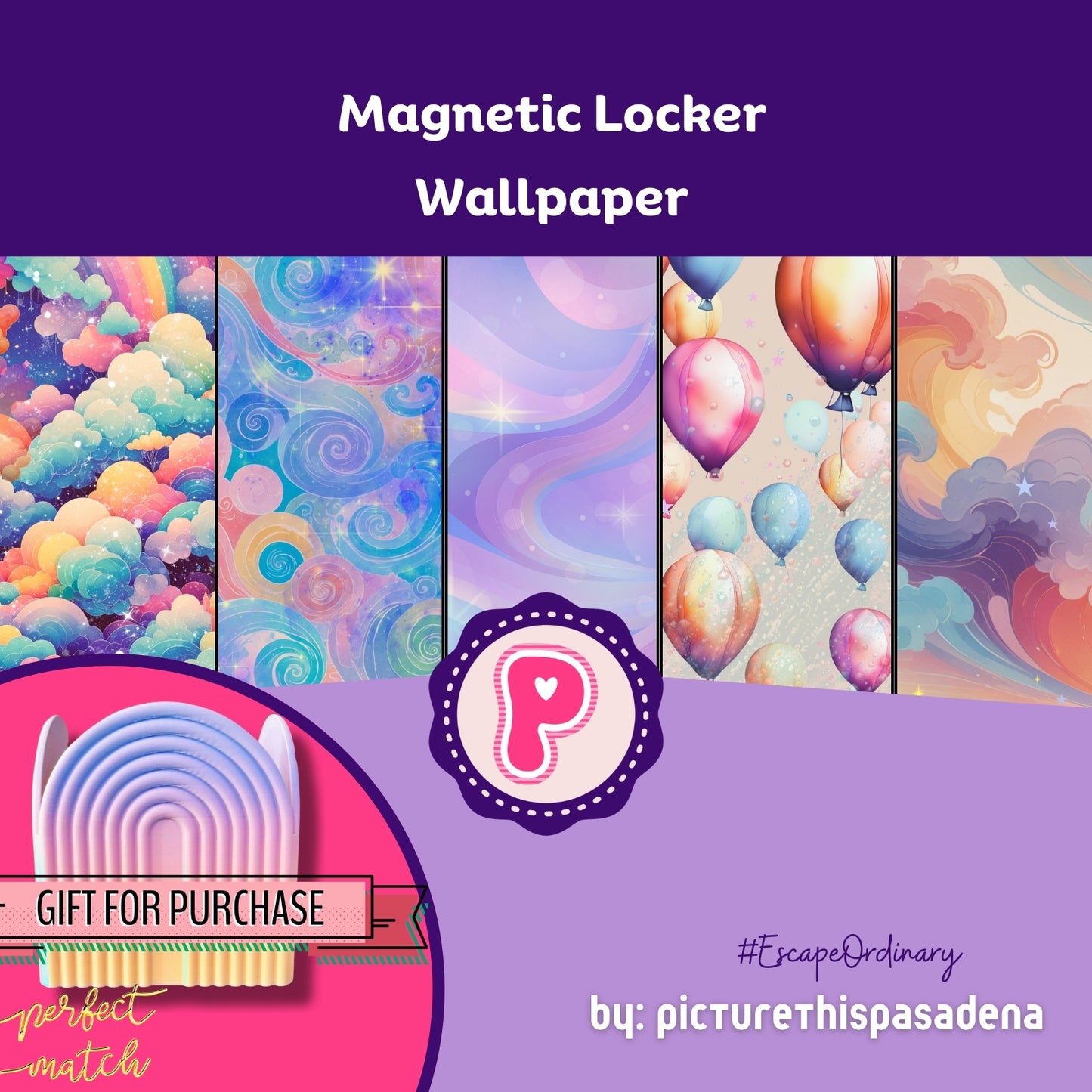 Magnetic Locker Wallpaper - Pastel Rainbow 2 - Includes Matching Pencil Cup