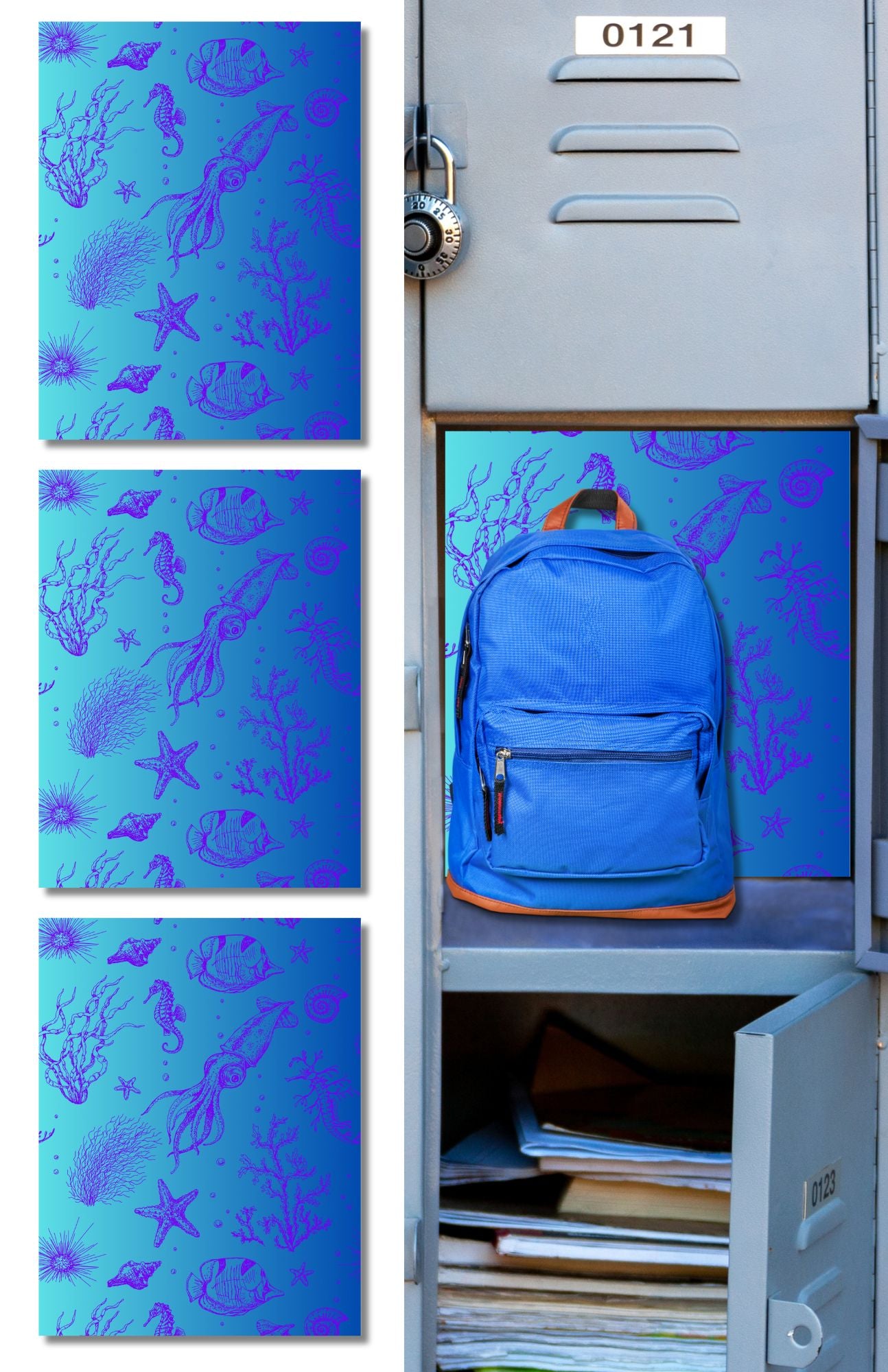 Magnetic Locker Wallpaper Aquatic Collection | 5 Ocean Hues & Jellyfish Patterns | Removable & Reusable