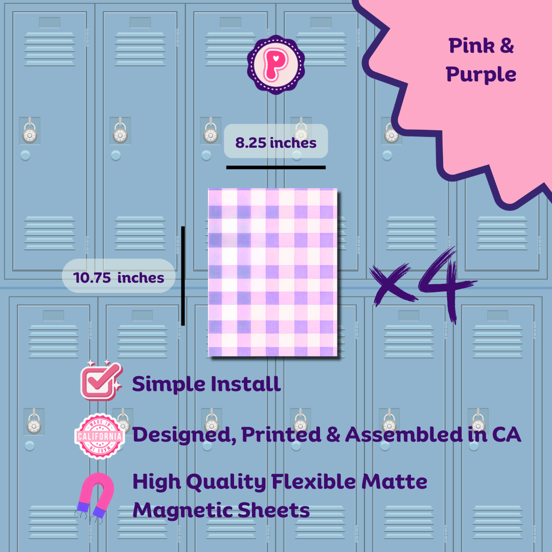 Magnetic Locker Wallpaper - Pink Checks | 4 Sheets