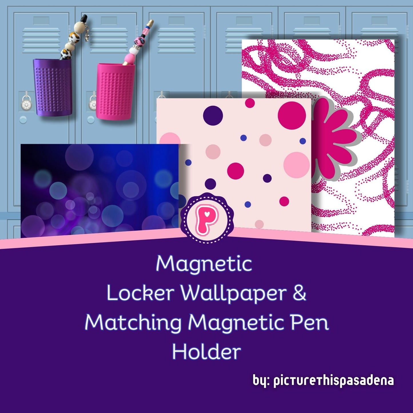 Magnetic Locker Wallpaper with Matching Magnetic Pen Holder