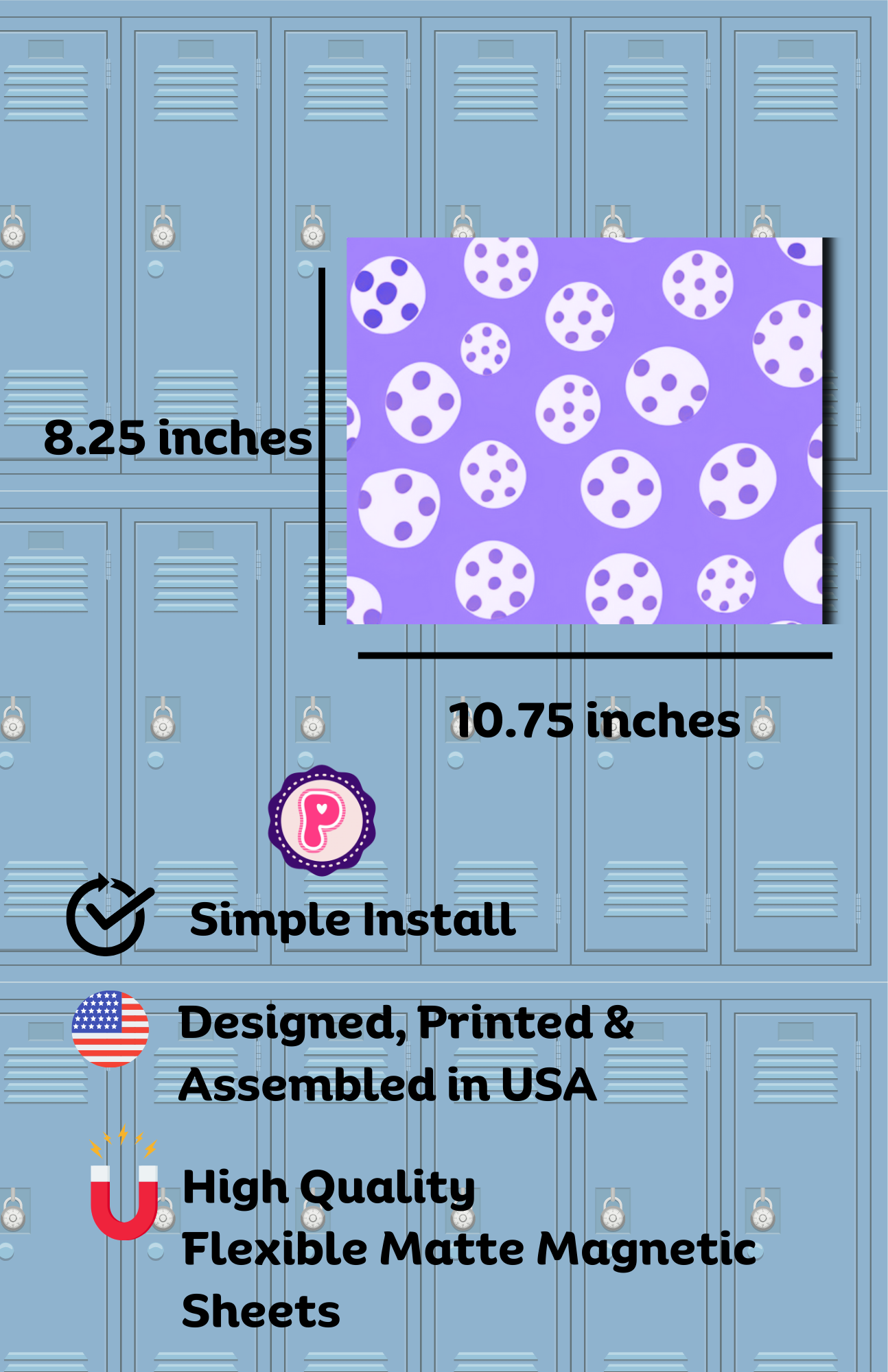 Magnetic Locker Wallpaper - Polka Dot - Blue Locker Wallpaper - Purple Locker Wallpaper