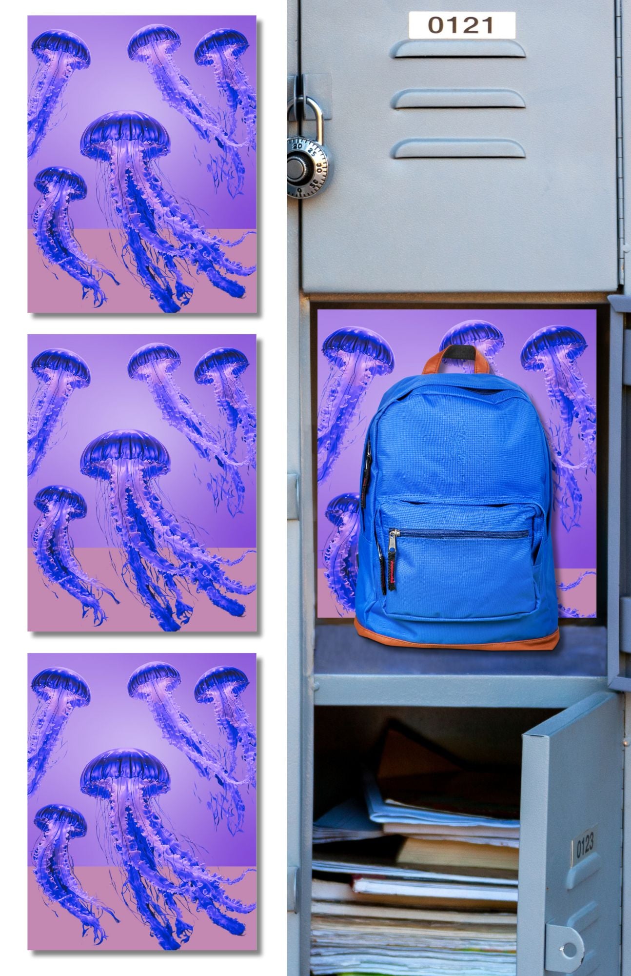 Magnetic Locker Wallpaper Aquatic Collection | 5 Ocean Hues & Jellyfish Patterns | Removable & Reusable