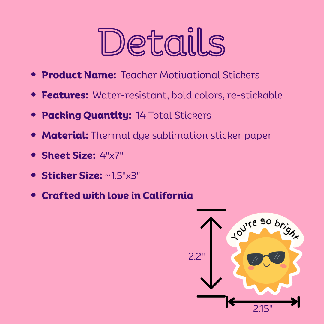 Teacher Motivational Stickers for Students - Inspirational
