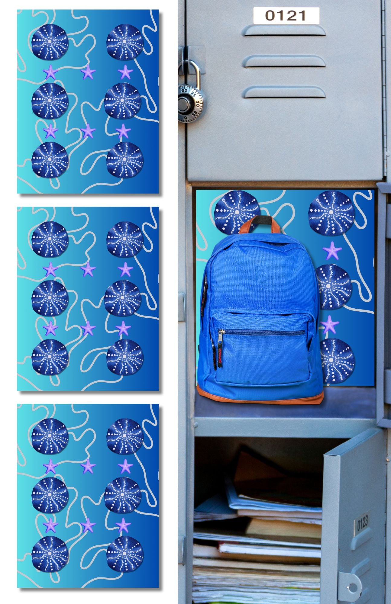 Magnetic Locker Wallpaper Aquatic Collection | 5 Ocean Hues & Jellyfish Patterns | Removable & Reusable