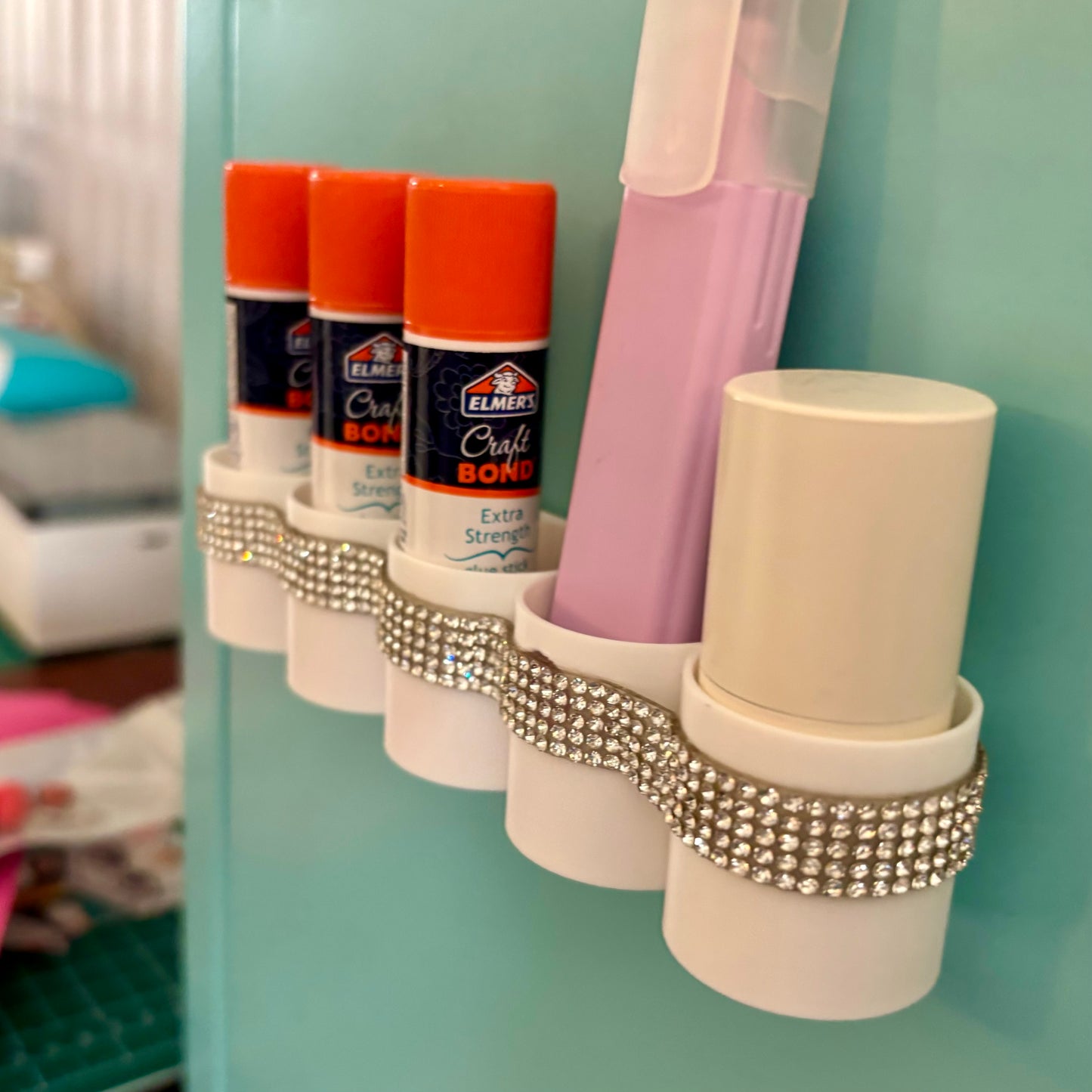 Magnetic Glue Stick Holder With Rhinestones