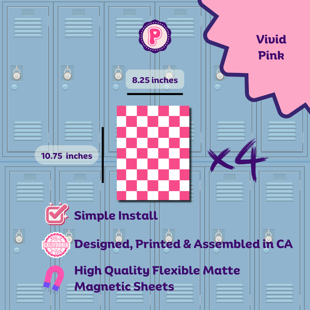 Magnetic Locker Wallpaper - Pink Checks | 4 Sheets